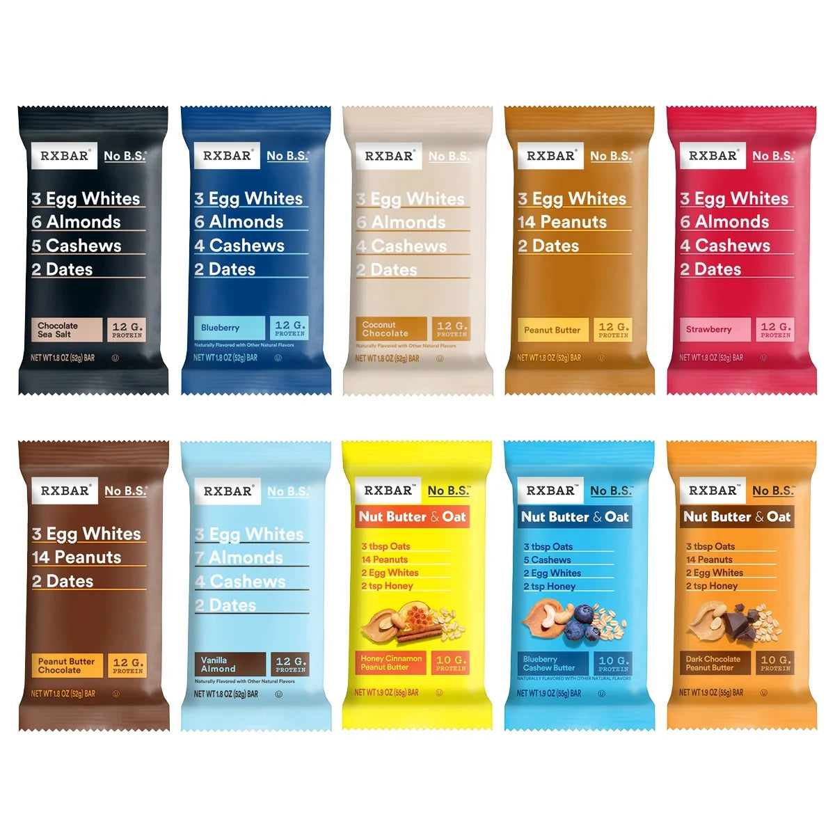 Sampler Variety Pack, 10g Protein per Bar, 10-Count | RXBAR