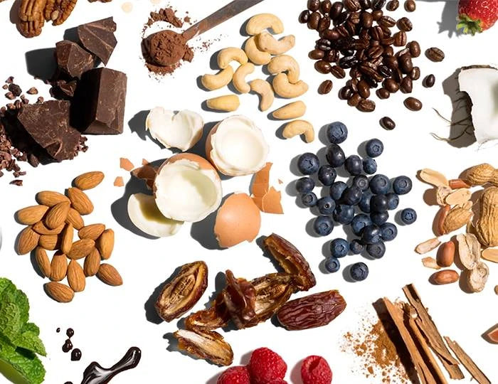 Miscellaneous RXBAR ingredients on a white background
