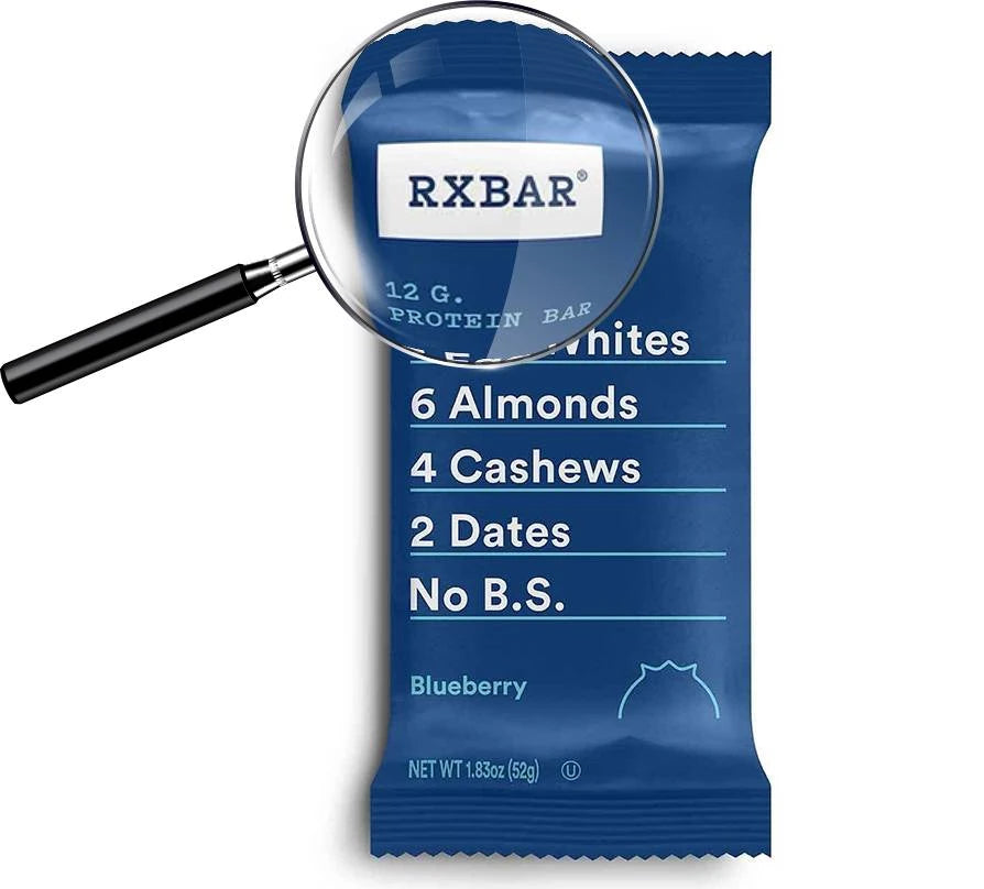 RXBAR protein bar viewed through a magnifying glass